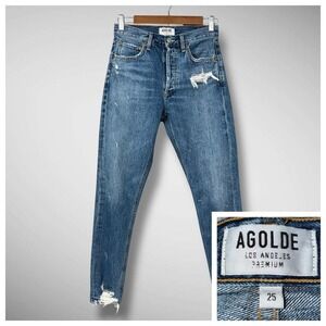 Agolde Jeans Womens‎ 25 Blue Distressed Jamie Button Fly Mid Rise Made in USA